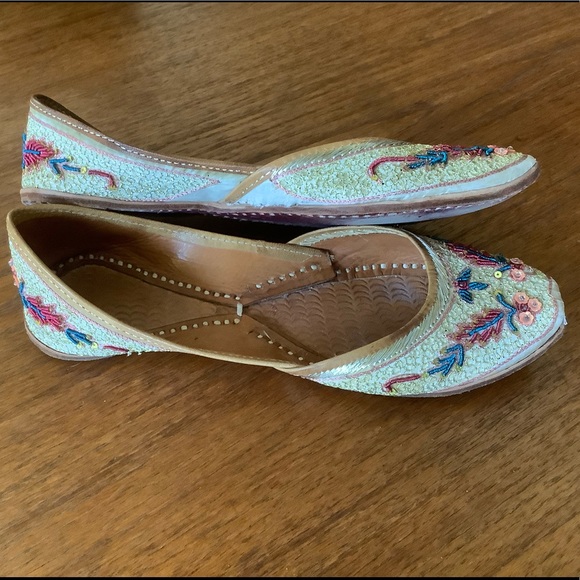 Shoes - Beautiful Handmade Embroidered Jutti Flats. Size 38= 7.5 or 8 U.S.